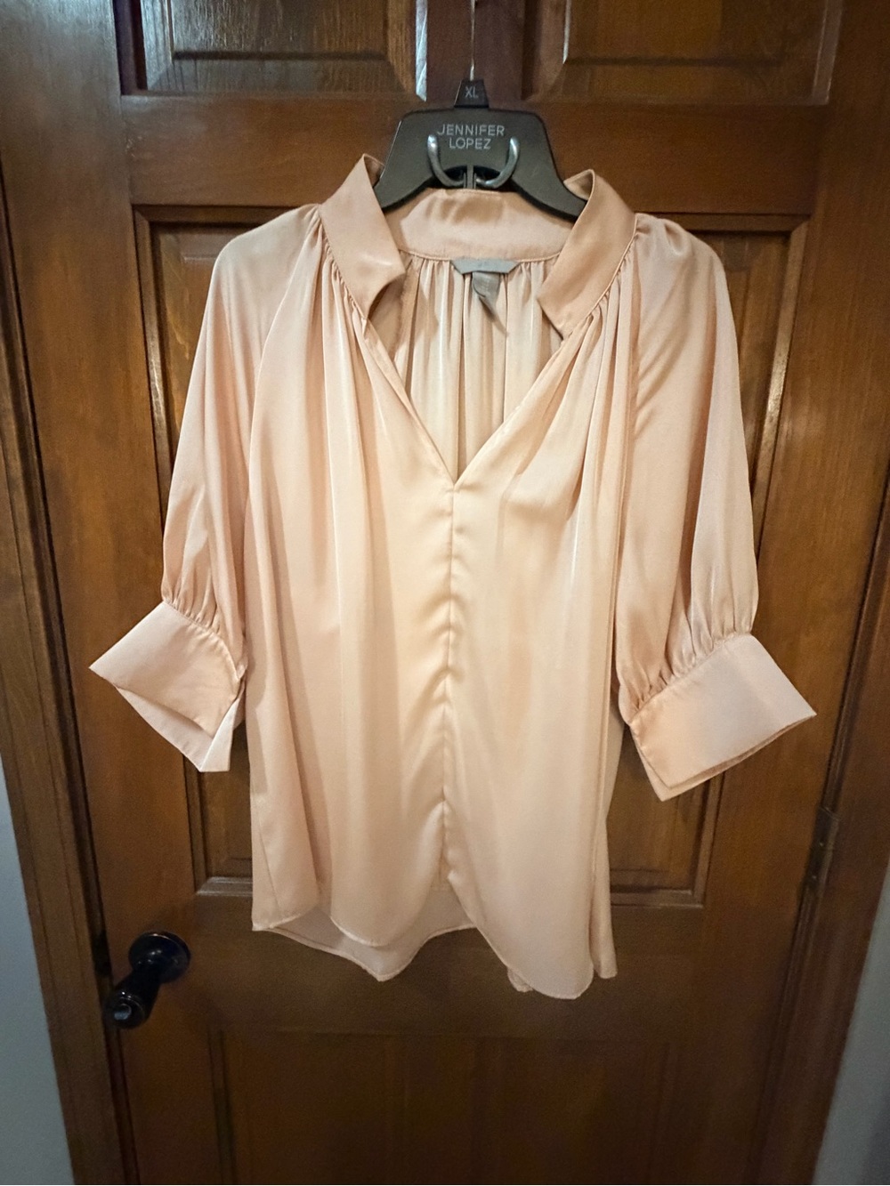 H&M Blush Satin V-Neck Blouse